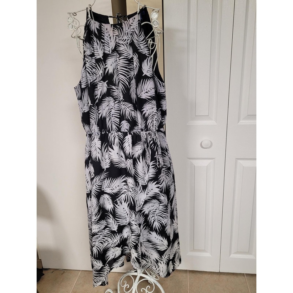 Apt 9 Womens‎ Black/White Tropical Vacay Palm Leaf Maxi BOHO Dress Tie Size XXL